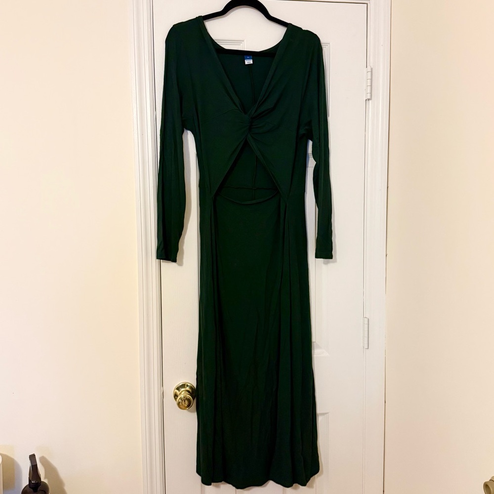 Elegant Dark Green Long Sleeve Cut Out Dress - Picture 2 of 3